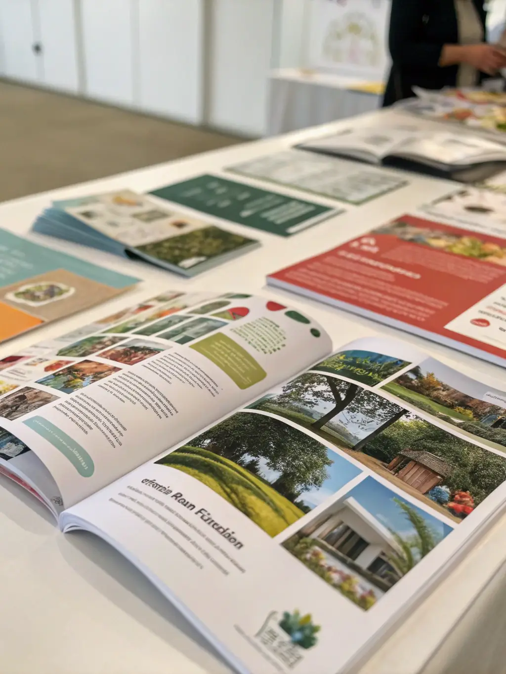 A stack of vibrant, professionally printed flyers and brochures, highlighting Awaha Printing and Clearance Company's ability to produce marketing materials.